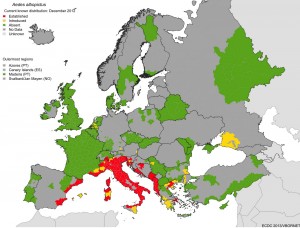 Carte présence moustique tigre europe Avril 2013
